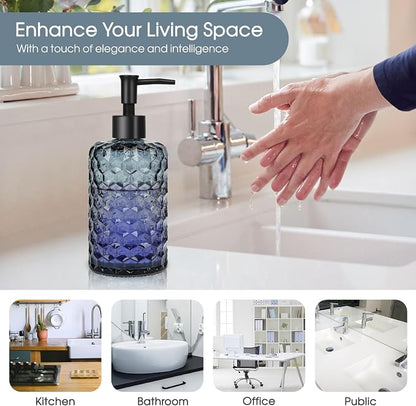 Topsky Glass Soap Dispenser with Plastic Pump, 475ml Liquid Hand Soap Dispenser, Rustproof Pump for Kitchen & Bathroom, Great for Lotions, Essential Oil, Liquid Soaps (Grayish Blue)