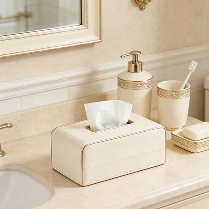 Begei Rectangular Resin Leather Tissue Box Cover for Home Decor, Modern Heavy Tissue Box Holder for Bathroom Countertop, Tabletop, Night Stand, Vanity Table, Office, Beige