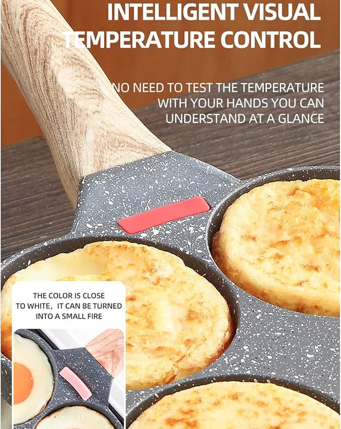 4-Cup Aluminum Nonstick Egg Pan with Lid, Suitable for Gas Stove & Induction Cookware