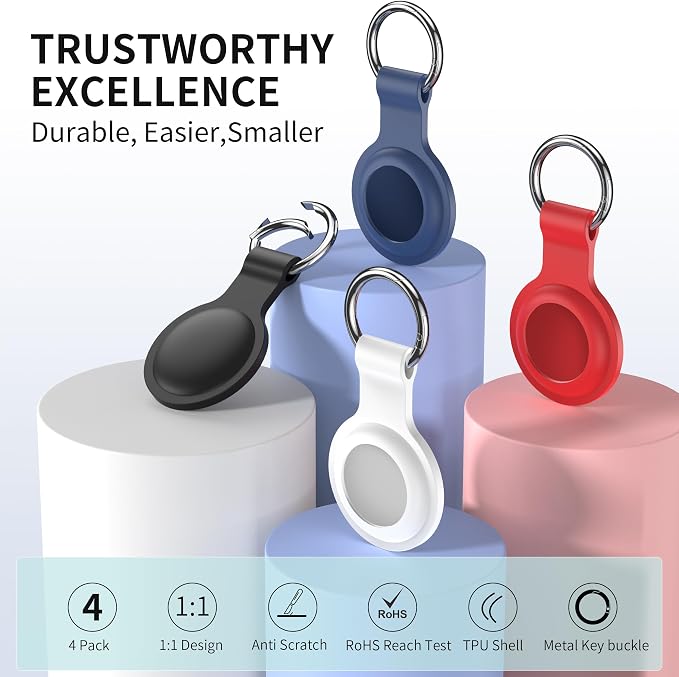 Compatible with AirTag Holder Case Keychain 4 Pack, for AirTag 1st & 2nd Generation Key Chain Ring Case Cover for Air Tag Holder GPS Tracker Item Air Tags Finders Air Tagholder for Kids,Bags,Luggages