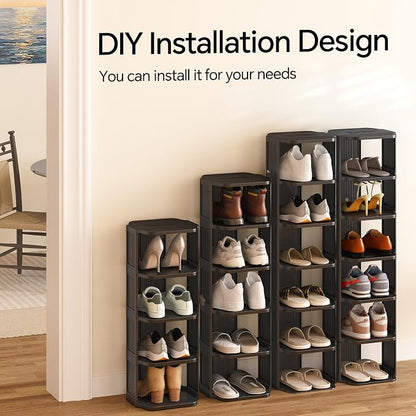 Kitstorack Stackable 16-Tier Shoe Rack for Closet & Entrance - Tall, Narrow, Vertical Shoe Stand - Plastic, Free Standing - Ideal for Small Spaces