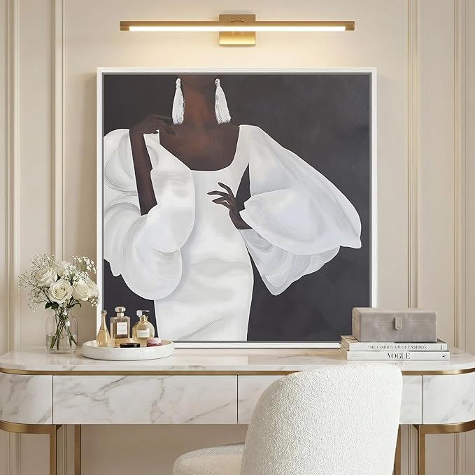 Framed Black and White Wall Art, Square Modern Canvas Portrait Prints Paintings for Walls, Contemporary Minimalist Elegant Black Woman Pictures for Dining Room Bedroom Hallway Wall Decor 24x24 In