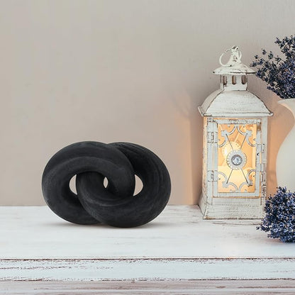 2 Link Wood Chain Link Decor Coffee Table Wooden Knot Decor Hand Carved Modern Farmhouse Ornament Boho Rustic Natural Chain Items for Home Living Room Bedroom Shelf Decorations(Black)