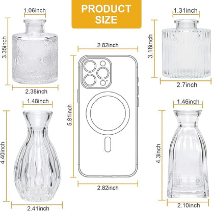 Mapoxy Glass Bud Vases Set of 4,Small Flower Vases for Wedding Centerpiece Table Decorations,Clear Vintage Embossed Mini Vases,Flower Arrangements in Vases for Party or Home Decor