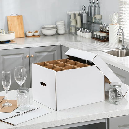 4 Pack Wine Glass Moving Boxes Kitchen Moving Boxes with Handle Kitchen Kit with Lid for Dish Glassware(White,15 x 12 x 10 Inches)