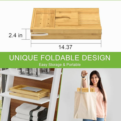 Bathtub Caddy Tray for Tub,Foldable Bath Table Trays,Bamboo Shelf with Book and Wine Glass Holder,Bathroom Accessories Suitable for Luxury Spa or Reading,Natural