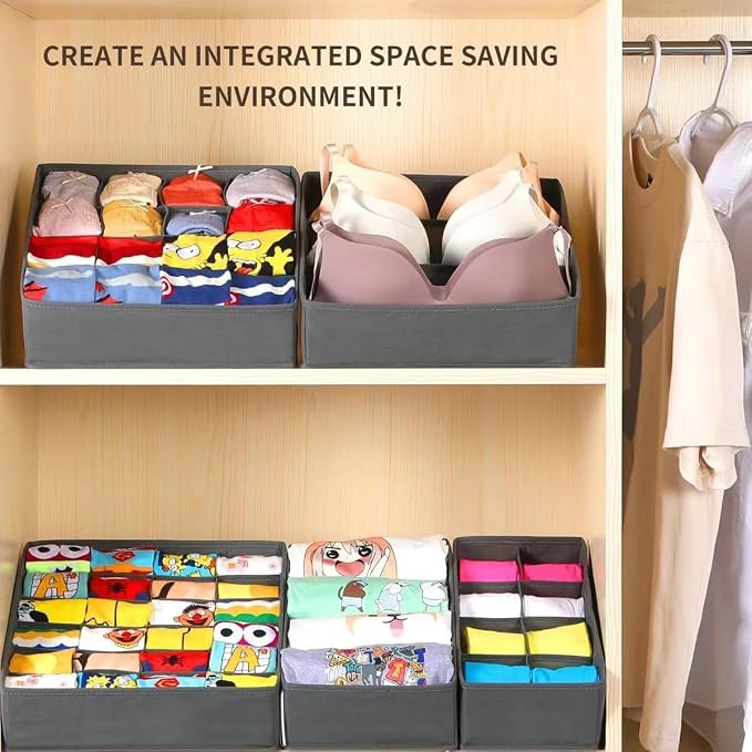 Lourome Underwear Organizer, 10 Set Foldable Fabric Underwear Drawer Organizer and Sock Organizer, Drawer Organizers for Clothing, Storage Bins for Underwear, Sock, Bra and Tie