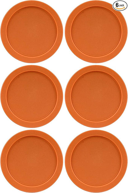 Replacement Lids fits Pyrex 6 & 7-Cup Glass Food Storage Container Bowls, 7.5-Inch Plastic Round Lids Covers for Pyrex 7402-PC, Airtight & Leakproof (6-Pack, Orange)