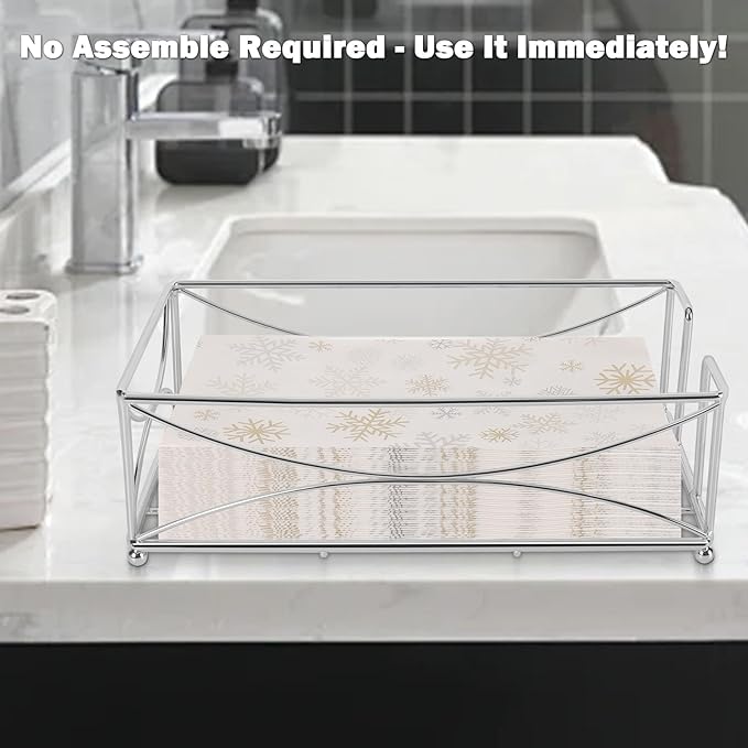 Livabber Guest Napkin Holder, Metal Bathroom Paper Hand Towel Storage Modern Napkin Tray Caddy for Countertop, Table Kitchen, Dinning Room (Chrome, Metal Base)