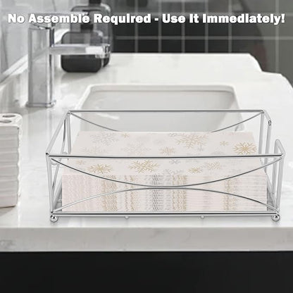 Livabber Guest Napkin Holder, Metal Bathroom Paper Hand Towel Storage Modern Napkin Tray Caddy for Countertop, Table Kitchen, Dinning Room (Chrome, Metal Base)