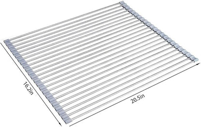 Ahyuan Roll up Dish Drying Rack Over The Sink Kitchen Roll up Sink Drying Rack Portable Dish Drainer Foldable Dish Drying Rack (Warm Gray, 20.5''X16.9'')