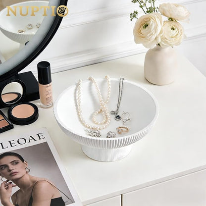 NUPTIO Decorative Bowl for Home Decor: 8" Centerpiece for Living Room Coffee Table Fruit Bowls for Kitchen Counter Resin Pedestal Key Tray for Entryway