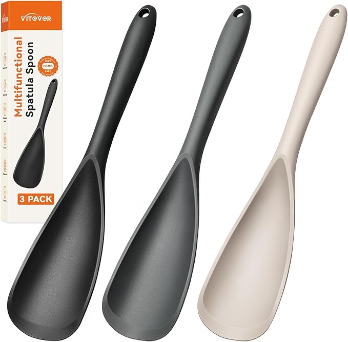 3 PACK Silicone Cooking Spatula & Spoon for Nonstick Cookware, Multifunction Spoonula for Baking, Cooking, Serving, Mixing, Stirring, Scoop, Scrape - One-Piece Formed, Sturdy BPA-Free, Dishwasher Safe