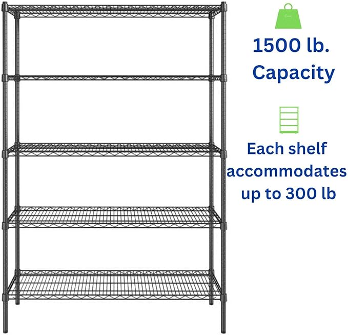 hiLISS Black 5-Tier Metal Adjustable Freestanding Garage Storage Wire Shelving Unit (36 in. W x 72 in. H x 14in. D)