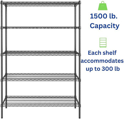 hiLISS Black 5-Tier Metal Adjustable Freestanding Garage Storage Wire Shelving Unit (36 in. W x 72 in. H x 14in. D)