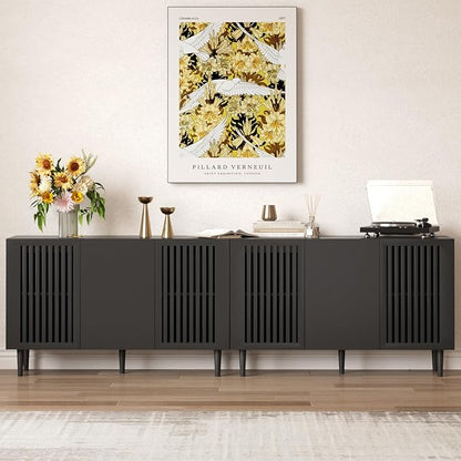 Storage Cabinet, 94.4" Freestanding Buffet Cabinet with 6 DIY Doors and Adjustable Shelf,Modern Sideboard Coffee Bar with Solid Wood Feet for Living Room,Dining Room,Kitchen,Black,Set of 2
