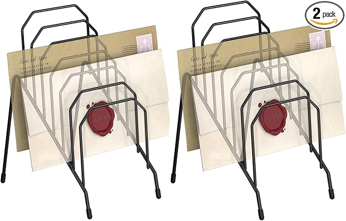 Incline Desk Magazine Folder Holder, Metal Sorter Desk File Organizer with 6-Section Compartments Rack File Organizer for Office, Home, School (2 Pack)
