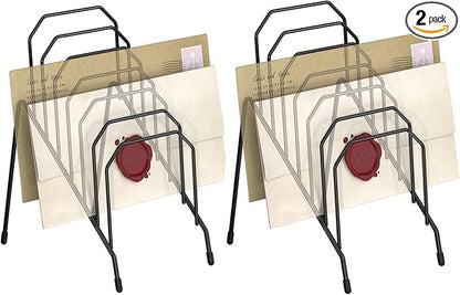 Incline Desk Magazine Folder Holder, Metal Sorter Desk File Organizer with 6-Section Compartments Rack File Organizer for Office, Home, School (2 Pack)