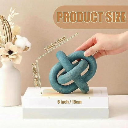 3 Link Wood Knot Decor Rustic Home Décor Accents Hand Carved Coffee Table Decoration, Boho Chain Link Decoration, Modern Shelf, Rustic Objects for Home Living Room Bedroom(Blue)