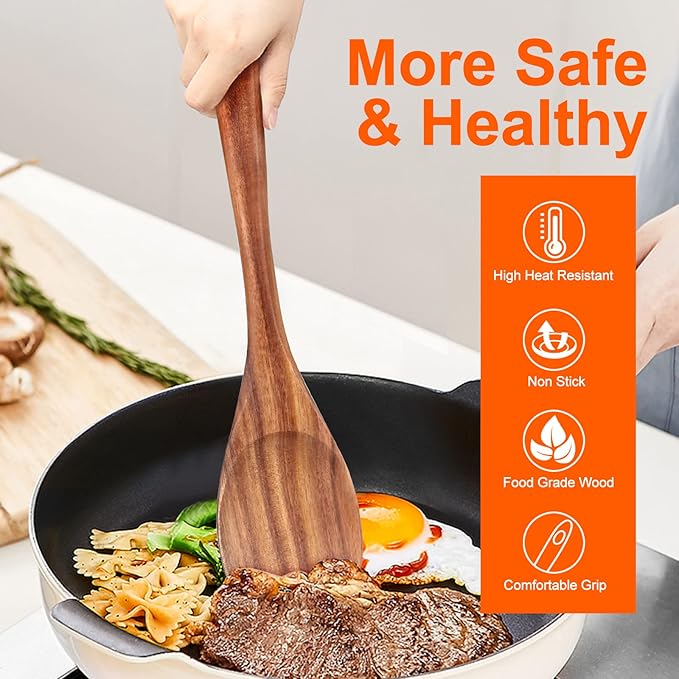 14 Inch Large Wooden Spoon for Cooking Utensil Mixing Spoons Baking Serving Wood Spoon Big Non Stick Spatula Long Handle Kitchen Utensils Stirring Cooking Spoon Non Toxic Kitchen Tools Accessories