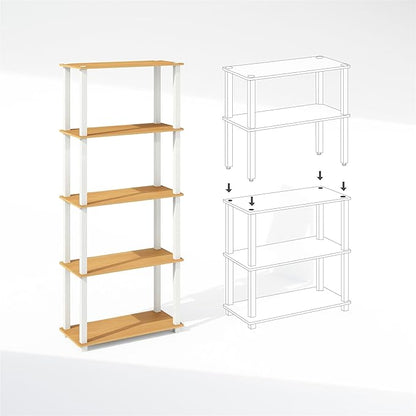 Furinno Turn-S-Tube Storage Shelves Set of 2, 3-Tier Book Shelf, Corner Shelf, Toolless Open Shelves, Square Tubes, for Organization and Storage, Living Room, Garage, Home Office, Beech