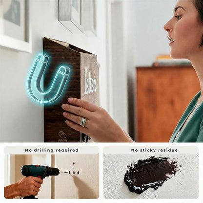 eBun Narrow Wood Mail Holder | Wall Mount, No-Drill Magnetic, Vertical Letter Slot, Entryway Decor