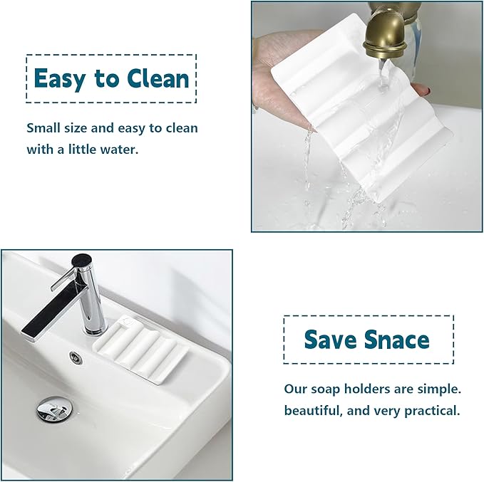 Silicone Soap Dish,Self Draining Soap Holder Perfect for Shower,Bathroom Sink,Kitchen Sink & Travel,Non-Slip Bar Soap Holder Extend Soap Life,Keep Soap Bars Dry & Easy Cleaning White-2Pcs