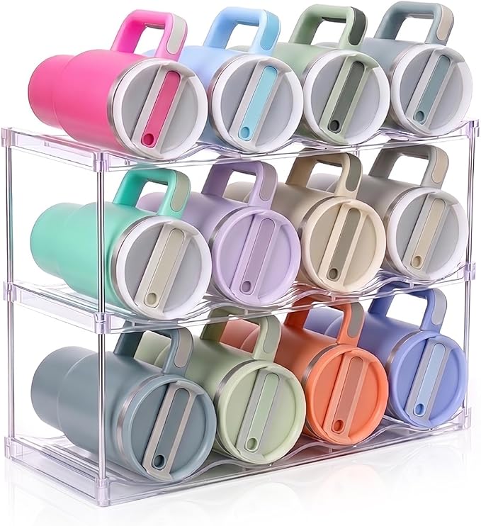 Large Compartment Water Bottle Organizer, Stackable Water Bottle Holder for Stanley 40 oz Tumbler, Clear Tumbler Organizer for Cabinet, Kitchen Pantry or Countertop, 3 Pack (3 Pack)