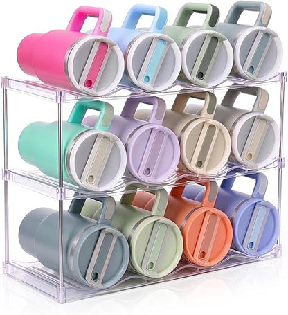 Large Compartment Water Bottle Organizer, Stackable Water Bottle Holder for Stanley 40 oz Tumbler, Clear Tumbler Organizer for Cabinet, Kitchen Pantry or Countertop, 3 Pack (3 Pack)