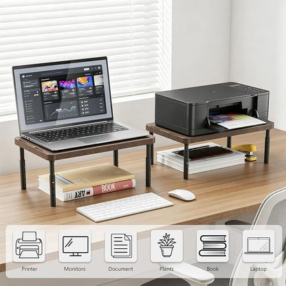 WALI Plastic Computer Monitor Stand for Desk, Adjustable Laptop Riser, Desk Monitor Stand Underneath Storage for Office, Home, School Supplies (PTT001-C), 1 Pack, Brown