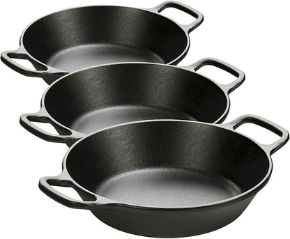 Lodge 8 Inch Pre-Seasoned Cast Iron Skillet - Dual Assist Handles - Use in the Oven, Stove, Grill, or Over a Campfire - Black (Pack of 3)