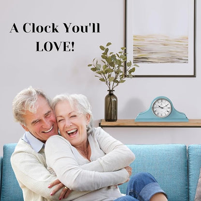 Mantel Clock Battery Operated - Wooden, Rustic Teal Mantle Clock for Living Room Decor Above Fireplace Mantel, Office, Shelf & Home Décor Gift 15x7.5 - Silent Wood Mantel Clock for Living Room Table