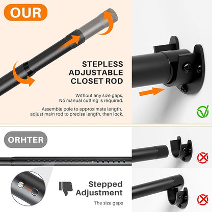 Closet Rod for Hanging Clothes, 17 to 52 Inch Adjustable Closet Hanging Rod, Heavy Duty Clothes Hanging Rod Bar Black Metal Closet Poles with Threads for Wardrobes, Closet, Bathroom, Windows
