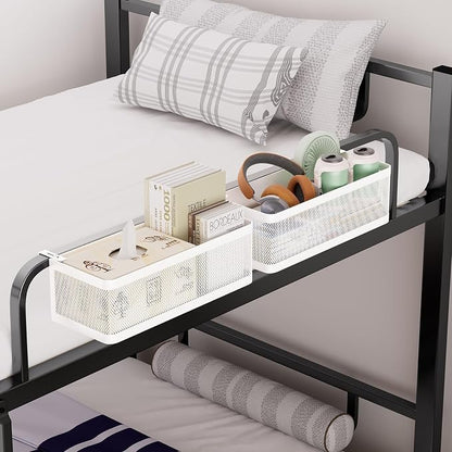 Bedside Caddy Shelf for Bunk Bed & Dorm, Adjustable Bunk Bed Caddy Holder for Top Bunk, Rails, Cribs, Bedside Shelf Organizer for Phone/Books/Drinks (White, L(L11in*W4.9in*H3.93in))