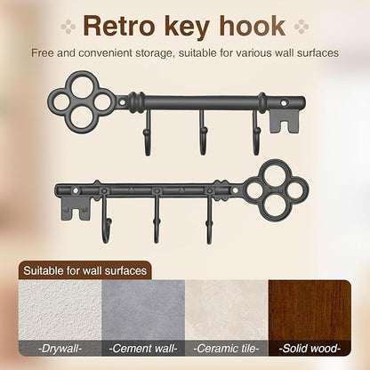Classic Wall Mounted Key Holder Hook Rack, Vintage Key Rack for Entryway(Bronze Grey)