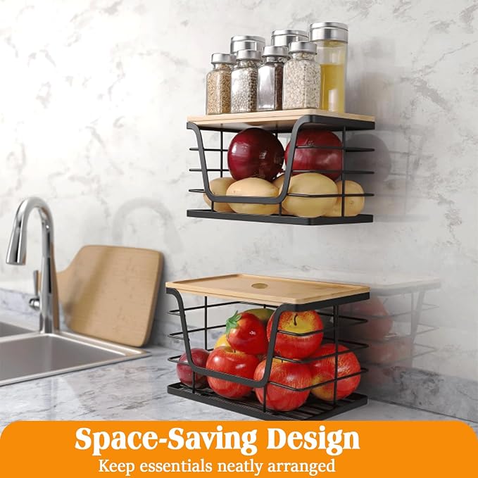Trash Bag Holder & Wire Dishcloth, Stackable Trashbag Dispenser With Bamboo Lid, Large Trash Bag Holder and Small Garbage Bag Dispenser for Countertop Organization(4 Pcs)