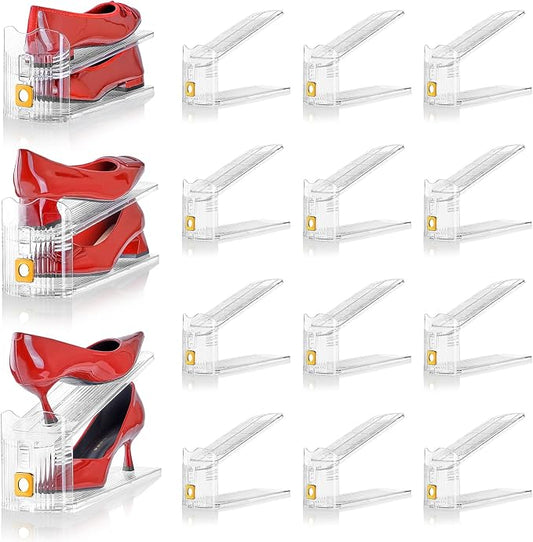Shoe Slots Organizer for Closet, 12 Pack Shoe Stacker Organizer, Shoe Storage Space Savers 50%, 3 Levels Adjustable Shoe Racks for Closet Organization