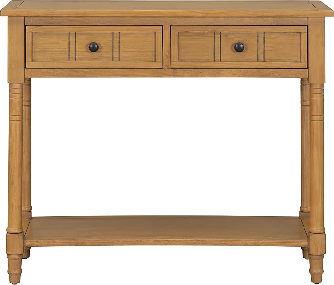 Knocbel Antique Entry Console Table with 2 Drawers & Bottom Open Shelf, Wood Sofa Tables for Entryway Hallway Living Room, 35.34" W x 13.8" D x 30.25" H, Natural