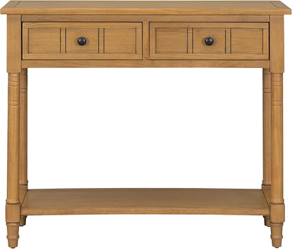 Knocbel Antique Entry Console Table with 2 Drawers & Bottom Open Shelf, Wood Sofa Tables for Entryway Hallway Living Room, 35.34" W x 13.8" D x 30.25" H, Natural