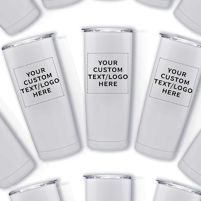 Custom Pipette Stainless Steel Coffee Tumblers 20 oz. Set of 6, Personalized Bulk Pack - Double Wall, Perfect for Coffee, Hot Cocoa, Other Hot & Cold Beverages - White