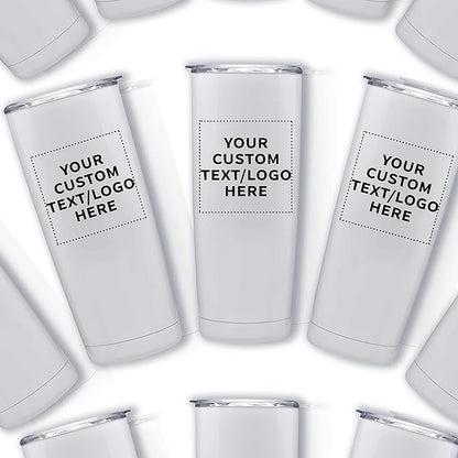 Custom Pipette Stainless Steel Coffee Tumblers 20 oz. Set of 6, Personalized Bulk Pack - Double Wall, Perfect for Coffee, Hot Cocoa, Other Hot & Cold Beverages - White