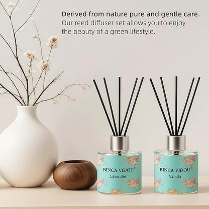 Binca Vidou Reed Diffuser Set of 3, Lavender, Rose, Vanilla Aromatherapy Oil Diffusers for Bedroom, Living Room, Office, Gift & Stress Relief, 50ml x 3