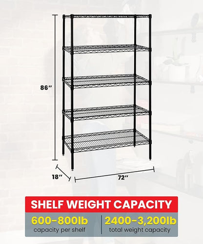 Quantum Storage Systems WR86-1872BK-5 Starter Kit Wire Shelves Black Epoxy 5 Shelves 86" H x 72" W x 18" D