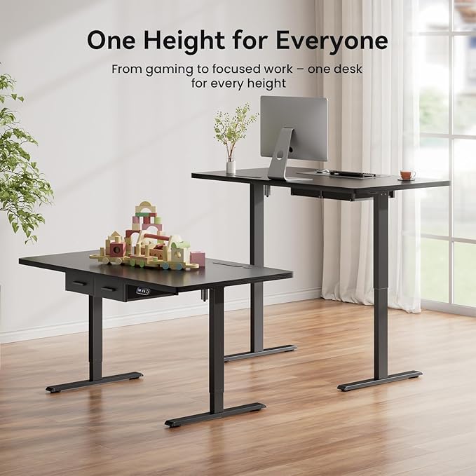 HLDIRECT Electric Standing Desk, Extra Large 71 x 31.5 Inches Height Adjustable Table with Outlets, Sit Stand Computer Desk with Drawers for Home Office, Ergonomic Rising Workstation, Black