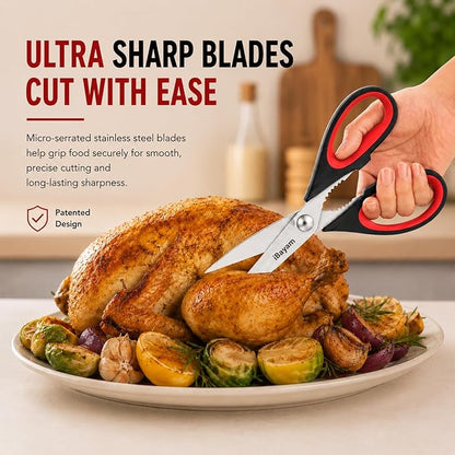 iBayam Kitchen Scissors All Purpose Heavy Duty 2 Pack with Protective Sheath, Stainless Steel Shears Kitchen Utensils Set for Cutting Food Cooking Meat Poultry Dishwasher Safe Soft Comfort-Grip