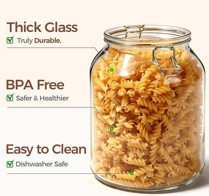 ComSaf Glass Jars with Airtight Lid 0.7 Gallon, Wide Mouth Mason Jars, Canning Jars, Large Glass Storage Containers with Lids, Flour Sugar Storage Container, Large Canister for Rice, Pickle, Set of 2