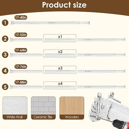 Closet Rod 17-75 Inches，1.3 Inch Diameter Heavy-Duty Adjustable Closet Rods for Hanging Clothes Closet Hanging Rod Metal Closet Poles for Wardrobes Laundry RV Bathroom（White Wood Grain Finish）