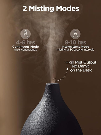 InnoGear Oil Diffuser, 150ML Ceramic Diffuser for Essential Oils Handcrafted Aromatherapy Diffuser Mother's Gift Ultrasonic Cool Mist Humidifier with 2 Mist Modes Waterless Auto Off for Home, Black