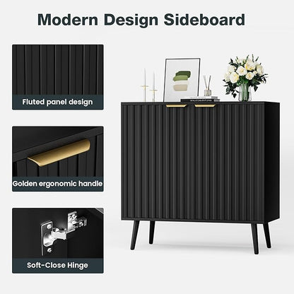 Modern Storage Cabinet, Black Sideboard and Buffet Storage, Wood Accent Cabinet for Living Room, Hallway, Entryway, Dining Room (1, Black+Gold)