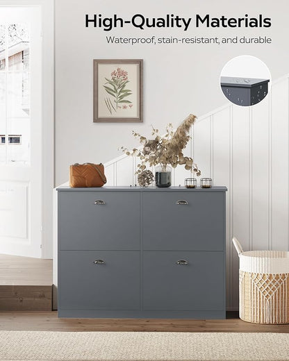 MIRROTOWEL Shoe Cabinet,Hidden Slim Narrow Shoe Rack Cabinet with 4 Drawers for Entryway, Foyer,Hallway,Bedroom,Grey